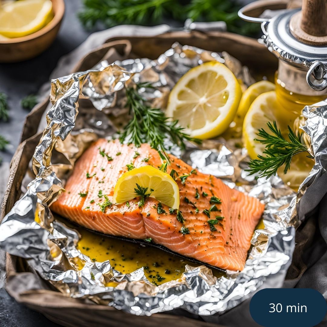 Laxfilé i Folie med Citron och Färska Örter